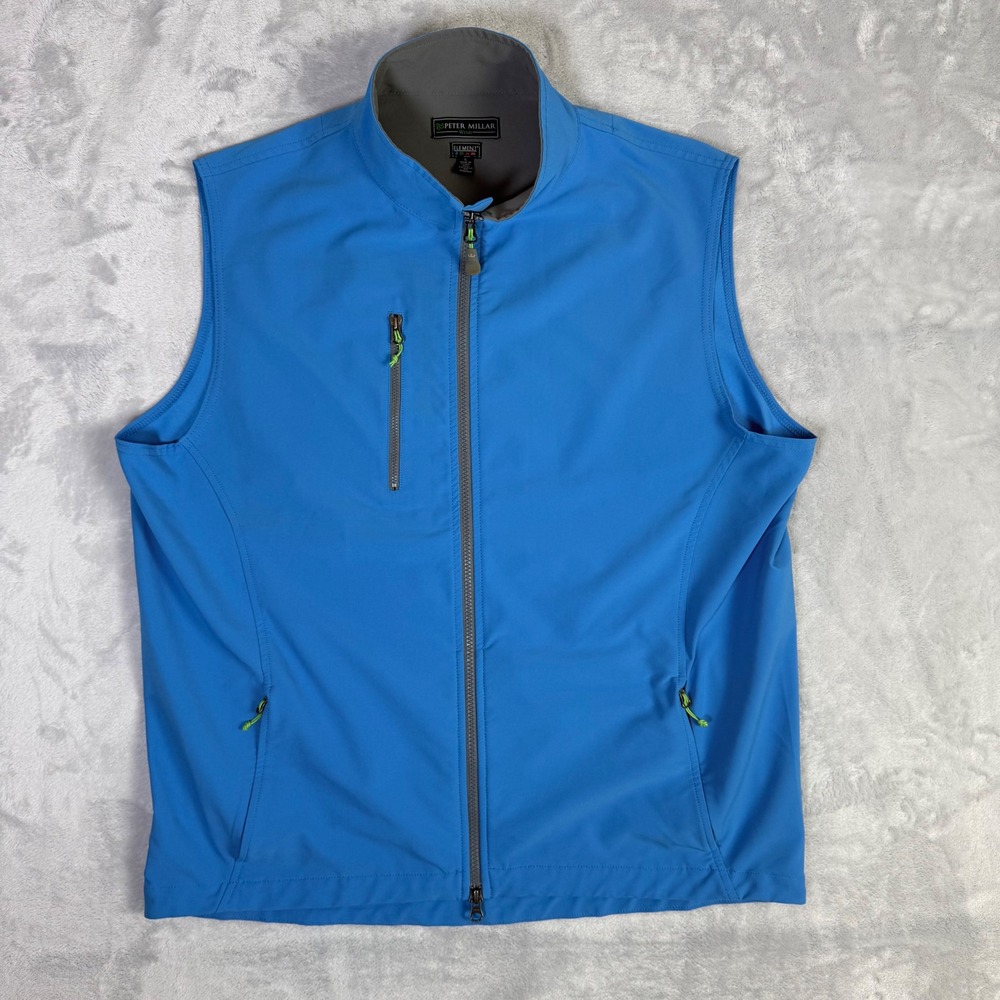 Peter Millar Vest Mens L Blue Wind Element4 Softshell Full Zip Golf Layer